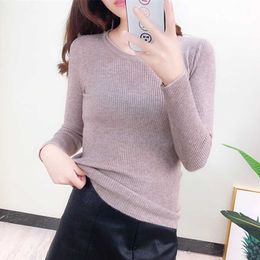 Korean Knitted Sweater Long Sleeve White Knit Pullovers Plus Size Casual Woman Basic XL 210604