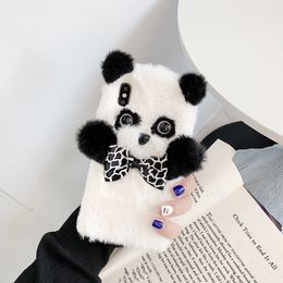 3D Panda Cartoon Cell Phone Cases Furry Fur Fashion Soft Cosy Case Kid Girl Cute Cover for Iphone 7 8plus Xr XsMax 11 12 13 Pro Max