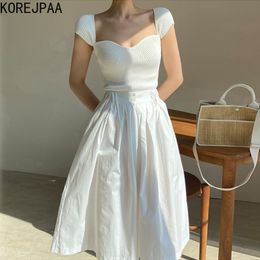 Women Dress Sets Korea Chic Elegant Sexy Slim Knit Sweater and High Waist Long Skirt Trouser White Suit 210514