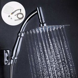 8" Stainless Steel Square Shower Head + Shower Arm + Stainless Steel Hose High Pressure Wall Mounted Rainfall Showerhead Set 210724