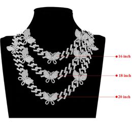 16/18/20 inch Baguette Butterfly Stainless Steel for Women Miami Iced Out Cuban Link Chain Pendant Necklace Jewelry