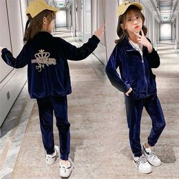 Girls Clothing Sets Fall Winter Clothes Children Kids Girl's Boutique Velour Outfit Teen Zipper Tracksuit for 4 6 8 10 Years Old 211224