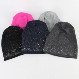 New Women Beanies Solid Color Diy Rhinestone Desgin Thick Cotton Slouchy Beanie Hat For Women Ladies Balaclava Hats