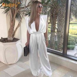 Sexy Deep V-Neck Open Back Loose Wide Leg Shape Jumpsuit Women High Waist Party Club Runway Female Jumpsuits 210527