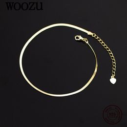 WOOZU Real 925 Sterling Silver Fashion Golden Glossy Snake Bone Anklet For Women Party Korean Foot Leg Summer Beach Jewellery Gift