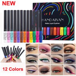 Matte Liquid Eyeliner Pen Set 12 Colours Waterproof High Pigmented Colourful Eye Liner Kit Long Lasting Makeup Eyeliners for women girl Brand HANDAIYAN