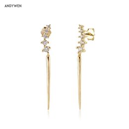 ANDYWEN 925 Sterling Silver Summer Gold Zircon Line Crystal Spike Drop Earring Women Wedding Luxury Jewelry Gift 210608