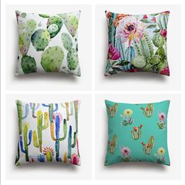 Watercolor Pattern Cushions Cover Home Decor Cactus Floral Cushion For Chair White Background Green Pillow Case Drop Cushion/Decorative