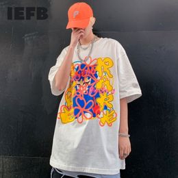 IEFB Hip Hop Graffiti Letter Printed Men's T-shirt Half Sleeve Streetwear Loose Lovers Casual Oversize Tee Tops Summer 210524