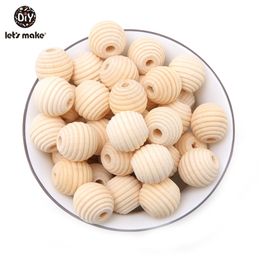 Let's Make Wood Teether Beads 200PCS 18mm Unfinished Non-toxic Natural Wooden Screw Thread Carved Ball Bead Baby 211106