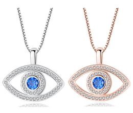 2 Colors Blue Evil Eye Pendant Necklace Luxury Crystal CZ Clavicle Necklaces Silver Rose Gold Jewelry Third Zircon Fashion jewelrys Gift