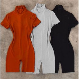 Plus size 2XL Women cotton rompers short sleeve designer Jumpsuits solid Colour Embroidery bodysuits Casual black Overalls Summer clothes Grey leggings 4811