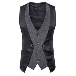 Men's Vests Mens Suit Vest Splicing V Neck Herringbone Satin Single Breasted Slim Fit For Formal Business Leisure Male Clothing