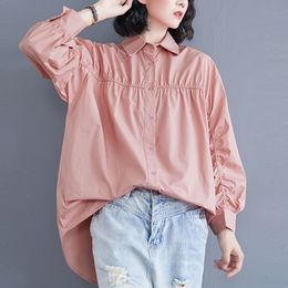 Oversized Women Casual Shirts New Arrival Autumn Korean Simple Style Solid Color Loose Female Long Sleeve Cotton Tops S2399 210412