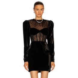 Women Sexy Designer Long Sleeve Velvet Black Elegant Dress Celebrity Bodycon Party Vestido 210527