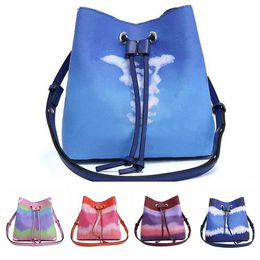 Luxury designer Drawstring Colorful Fashion womens Cross Body Printed Handbag ladies Genuine Leather Shoulder Bag purse bucket small CrossBody Handbags