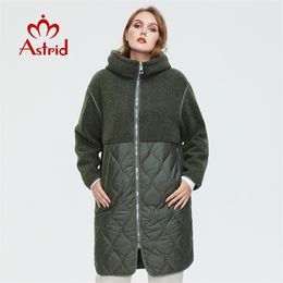 Astrid Women's autumn winter coat faux Fur tops Fashion stitching down jacket Hooded plus size parka AM-7542 210913