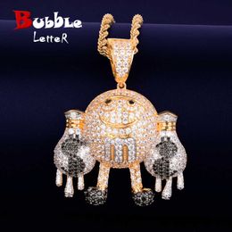 Hand holding Dollar Pouch Dripping Pendant Men's Gold Colour Necklace Charm Bling Cubic Zircon Hip Hop Jewellery X0707