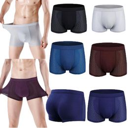 Underpants Boxer Briefs Underwear Men Ice Silk Soft Breathable Mesh Stretch Plus Size Bamboo Man Black Grey Maroon 2XL 3XL 4XL 5XL 6X