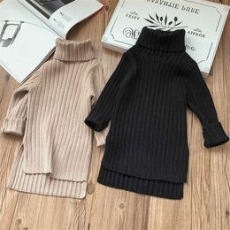 Spring Winter Autumn Girl DrSweater Clothes Solid Colour Baby Girls Turtleneck Clothes Little Girls Dresses X0803