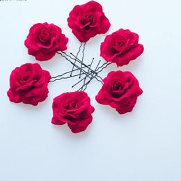 Headpieces Red Rose Hairpin Pin Bridal Headdress Hair Fork U-shaped Accessories Wedding Pearl Pins