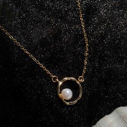 Elegant fashion exquisite ladies zinc alloy clavicle round pearl pendant casual party geometric gold necklace Jewellery