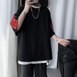 Red Black Blue Hit Colour Harajuku Men T Shirt Short Sleeve O Neck Vintage Summmer Tops 2021 Woman Korean Ulzzang Slim Clothing Men's T-Shirt