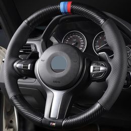 Car Steering Wheel Cover Black Carbon Fibre Leather For BMW F87 M2 F80 M3 F82 M4 M5 F12 F13 M6 F85 X5 M F86 F33 X6 M F30 M Sport