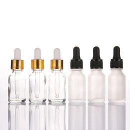 30ml Black Screw Cap Bottles Clear Frosted For Original Liquid Cosmetic package With Glass Dropper Rubber Top RH3367