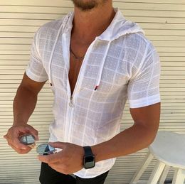 Long/Short sleeved Hoodie Zipper T shirt Men clothing Summer Solid Colour Casual Plaid print Open Stitch Thin Tshirt S-3