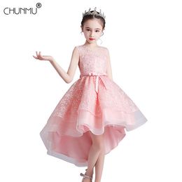 Flower Kids Dresses Teenage Wedding Party Dress Lace Mesh Girl Dress First Feast Elegant Prom Dress 3-12 Years Children Clothing Q0716