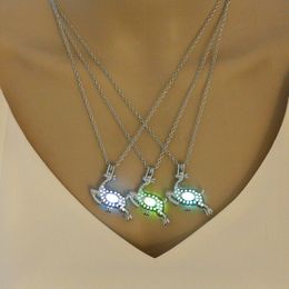 Luminous Animal Deer Sliver Plated Necklaces Women Hollow Glowing Blue Green Pendant Necklace Glow in the Dark Jewellery Gifts