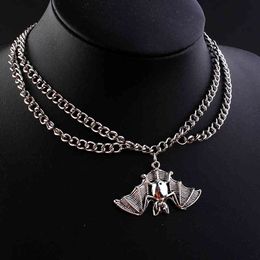 New Halloween Punk Black Bat Necklace Animal Octopus Multilayer Layered Pendant For Women Men Holiday Party Jewelry,1PC