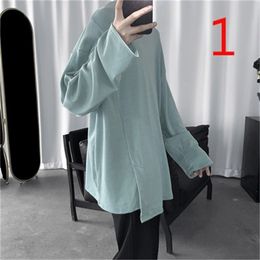 Autumn and winter cotton thick long-sleeved T-shirt men's round neck youth shirt 210420