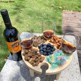 wooden racks UK - Camp Furniture Wooden Folding Picnic Table Red Wine And Fruit Yard Snack 4 Rack Tables Terraces