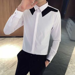 Autumn Splicing Shirts for Men Long Sleeve Casual Business Dress Shirt Chemise Homme Slim Streetwear Social Party Blouse 210527