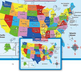 Adesivi murali Mappa degli Stati Uniti bambini geografia apprendimento educazione prescolare poster aula decorazione scuola materna