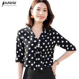 Polka Dot Shirt Women Summer Professional Temperament Retro Half Sleeve Chiffon Blouses Office Ladies Casual Work Tops 210604