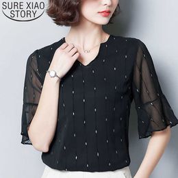 Women's tops and blouses fashion harajuku chiffon blouse off shoulder top V-Neck Flare Sleeve ladies tops plus size 3544 50 210527