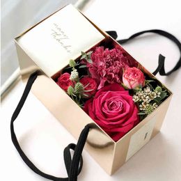 5pcs/lot Portable Flower Boxes Folding Flower Paper Box with PVC Cover Flower Packaging Box Florist Packaging Supplies 210517