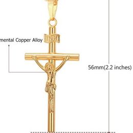 -24k Sólido Amarelo Ouro GF 6mm Italiano Figaro Link Cadeia Colar 24 "Womens Mens Jesus Crucifix Cross Pingente 836 Q2
