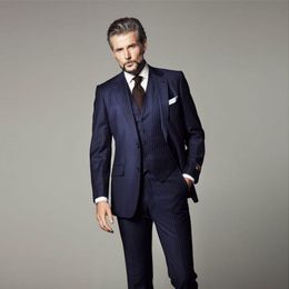 Traje de doble botonadura para hombre, esmoquin a rayas de color azul  marino para boda, graduación, novio, estilo personalizado, 2 unidades  (chaqueta + pantalón), 2020|Trajes| - AliExpress