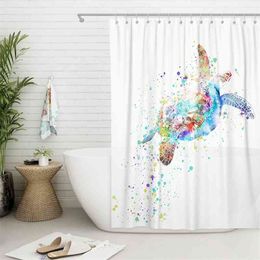 Shower Curtain Colourful Turtle Ocean Creature Bathroom Curtains Set with Hooks Rings Waterproof Polyester Mildew Resistant Bath 210609