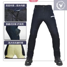 -Jeans pour hommes Pantalon de moto Mens double couche étanche et résistant à la déchirure Pantalons de conduite hors route avec coussinets au genou