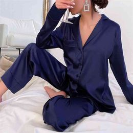 Silk Stain Solid Oversize Women Pyjamas Set Turn-down Collar Button Smoothing Breathable Ladies Sleepwear Spring Casual 210809