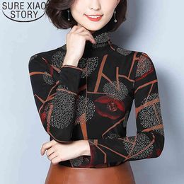 Autumn And Winter Casual Blouses Long Sleeve Turtleneck Elegant Clothing Fashion Women Tops Plus Size 5673 50 210415
