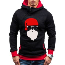 winter Christmas Men's Hoodies Slim Fit Hooded Sweatshirt Outwear Warm Funny Sweatshirt Santa Claus ZipUp Casual Coat