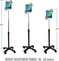 Height-Adjustable Rotating Tablet Floor Stand with Gooseneck Black Black Non-Security Holder