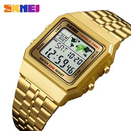 SKMEI Mens Watch reloj digital hombre Watch Men Military Waterproof Golden Watch StainlSteel Fashion Electronic Wristwatches X0524