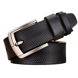 Belts Casual Cowskin Belt Men Accessories Genuine Leather For Vintage Pin Buckle Grid Embossing Mens Gift Man PD05